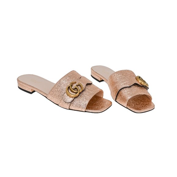 Gucci Shoes - Gucci 626742 GG Marmont Leather Slide Sandals